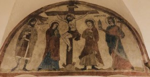 십자가 아래의 성 제레온과 성녀 헬레나_photo by triptych_on the wall of the Crypt in the Basilica of St Gereon in Alstadt-Nord of Cologne_Germany.jpg